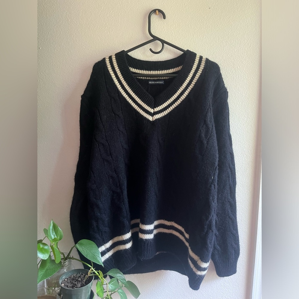 Brandy Melville nikki heavy wool stripe sweater navy blue